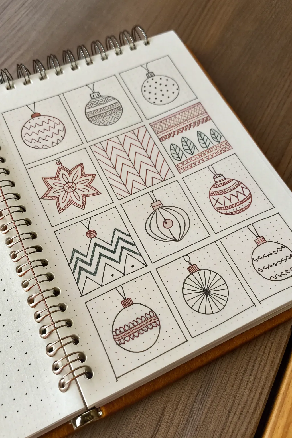 Mix-and-match ornament grid with nine simple shapes and bold pattern fills for drawing inspiration