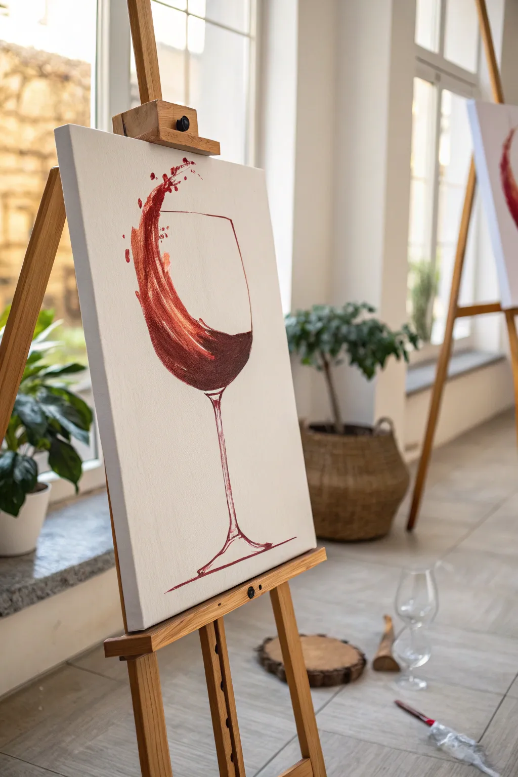 Minimalist wine glass splash silhouette painting for an easy, elegant paint-and-sip night