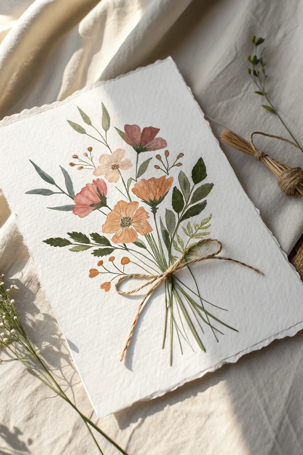 Sweet handprint bouquet keepsake tied with twine, a simple handmade gift idea for Mom