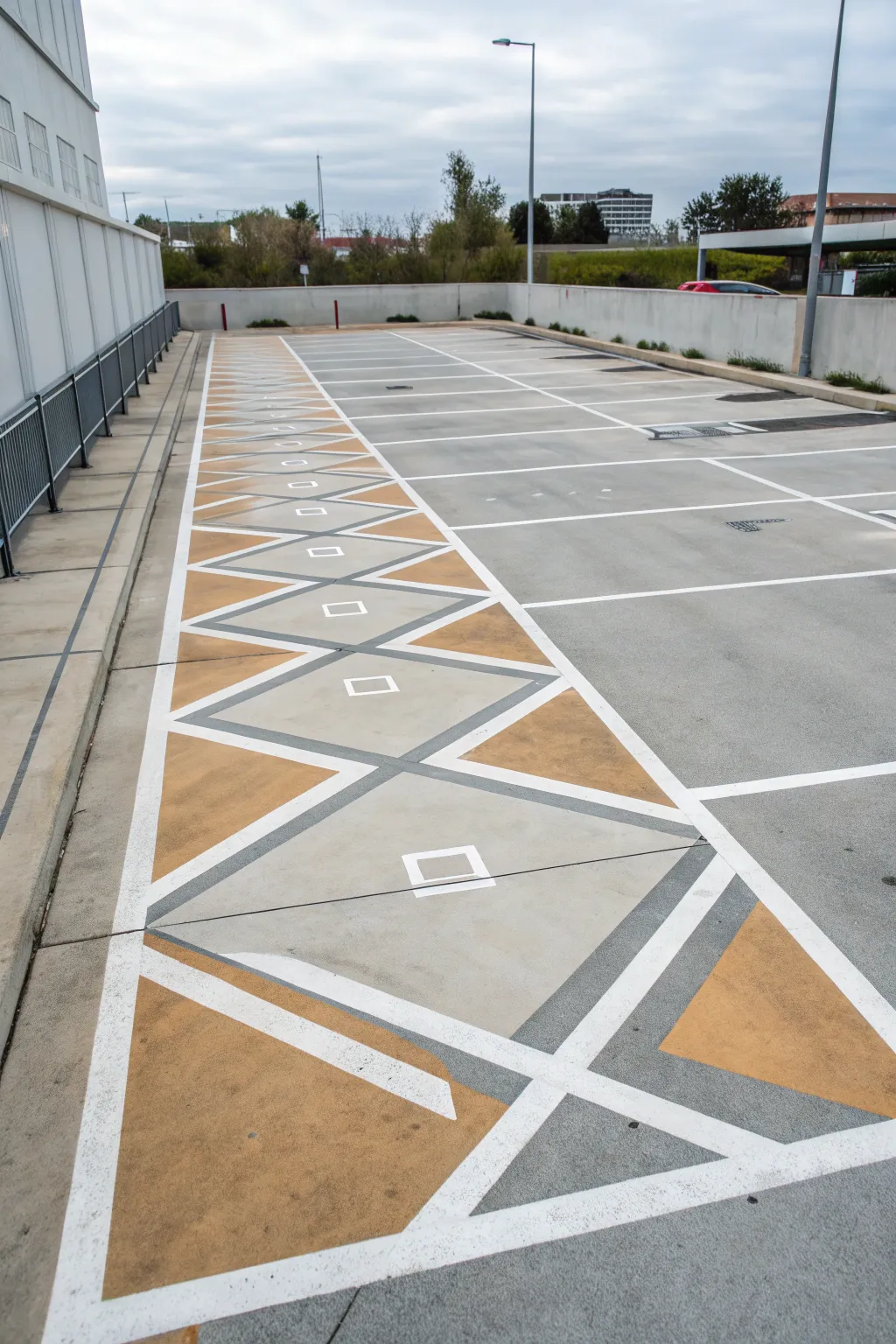Geometric tape crisp parking spot shapes in a minimalist boho palette with a clean blank panel.