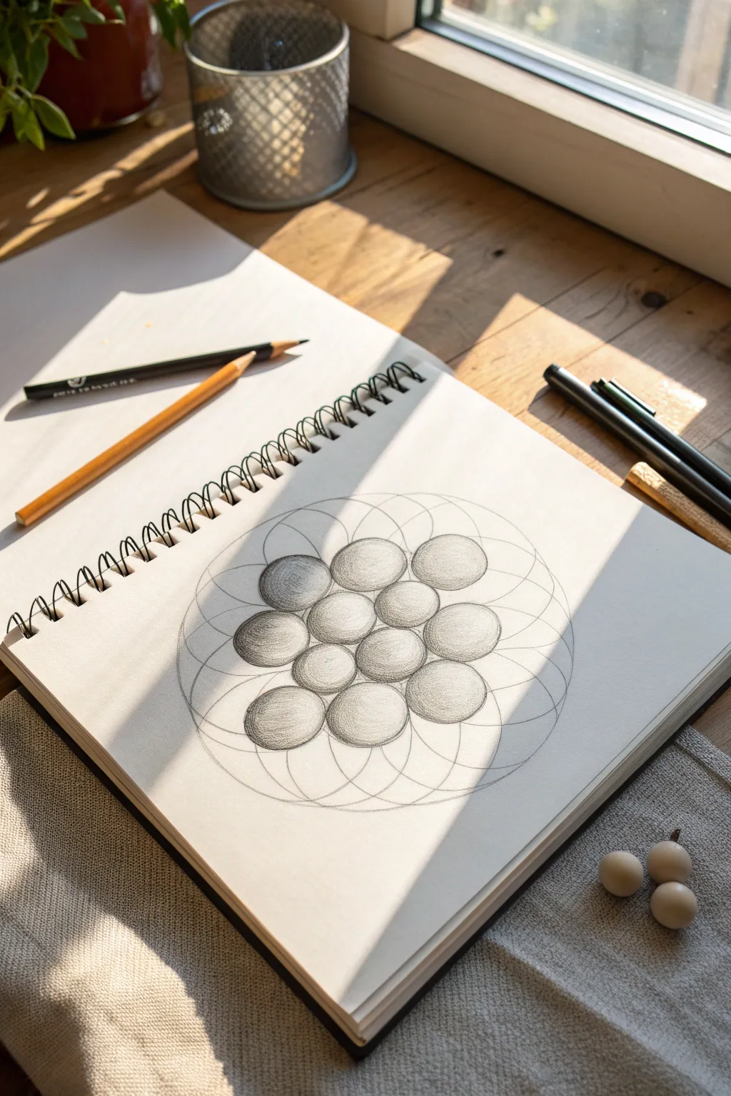 Practice smooth value blending with floating gradient orbs and cylinders plus crisp cast shadows