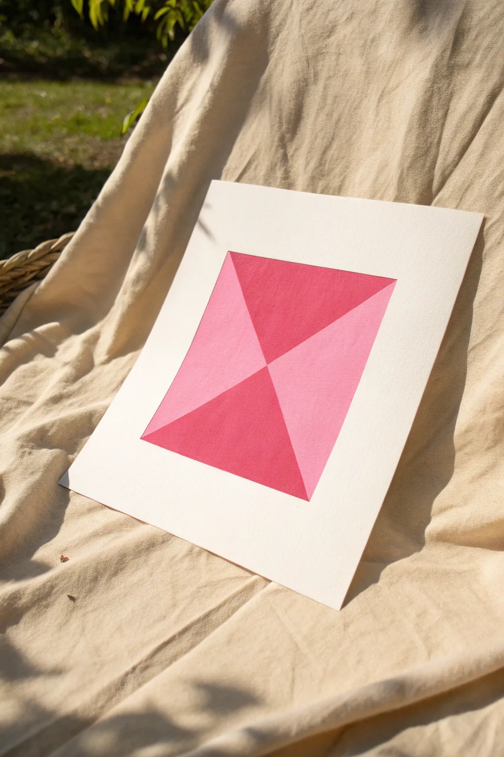 Hot pink geometric minimalism on neutral paper, modern Scandinavian boho pop of color.