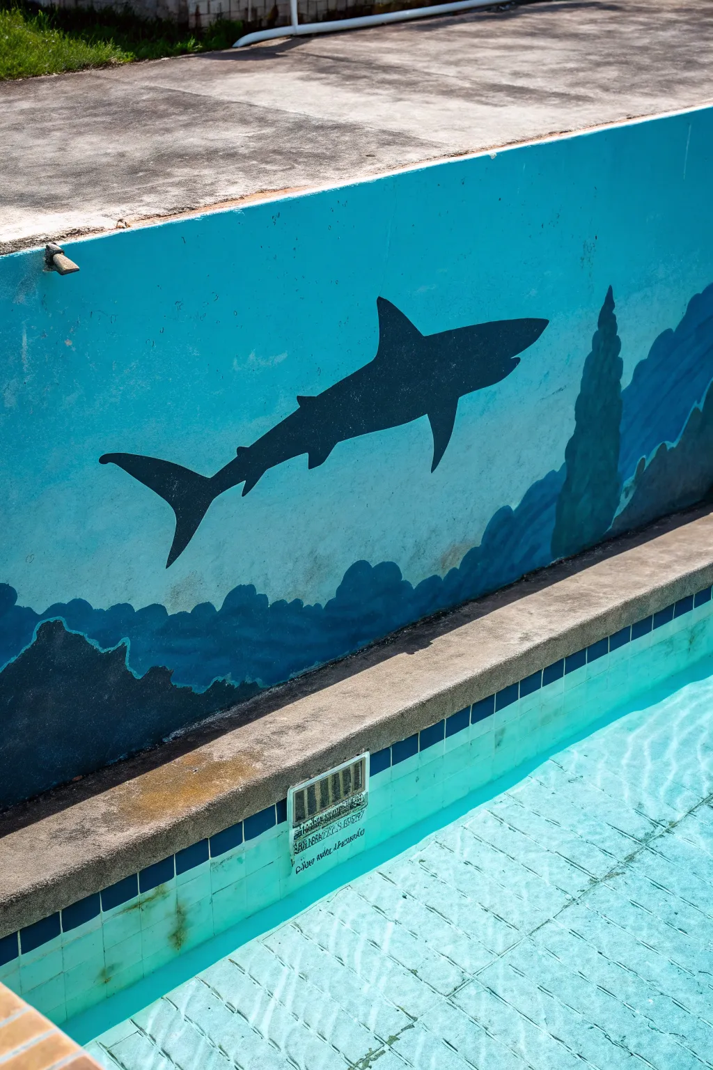 Shark silhouette depth trick: a low-set fade into deep blue for a dramatic underwater illusion