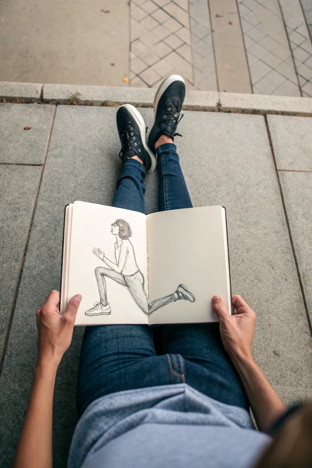 Kneeling pose sketch with clear spine gesture and ribcage box for easy drawing practice.