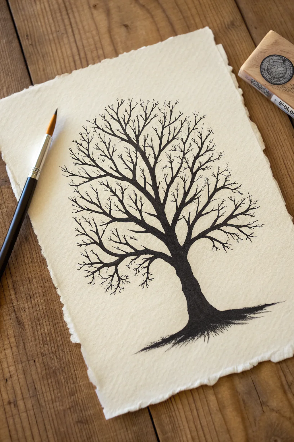 Tree branch notan study where bold silhouette and airy negative spaces create a calming balance