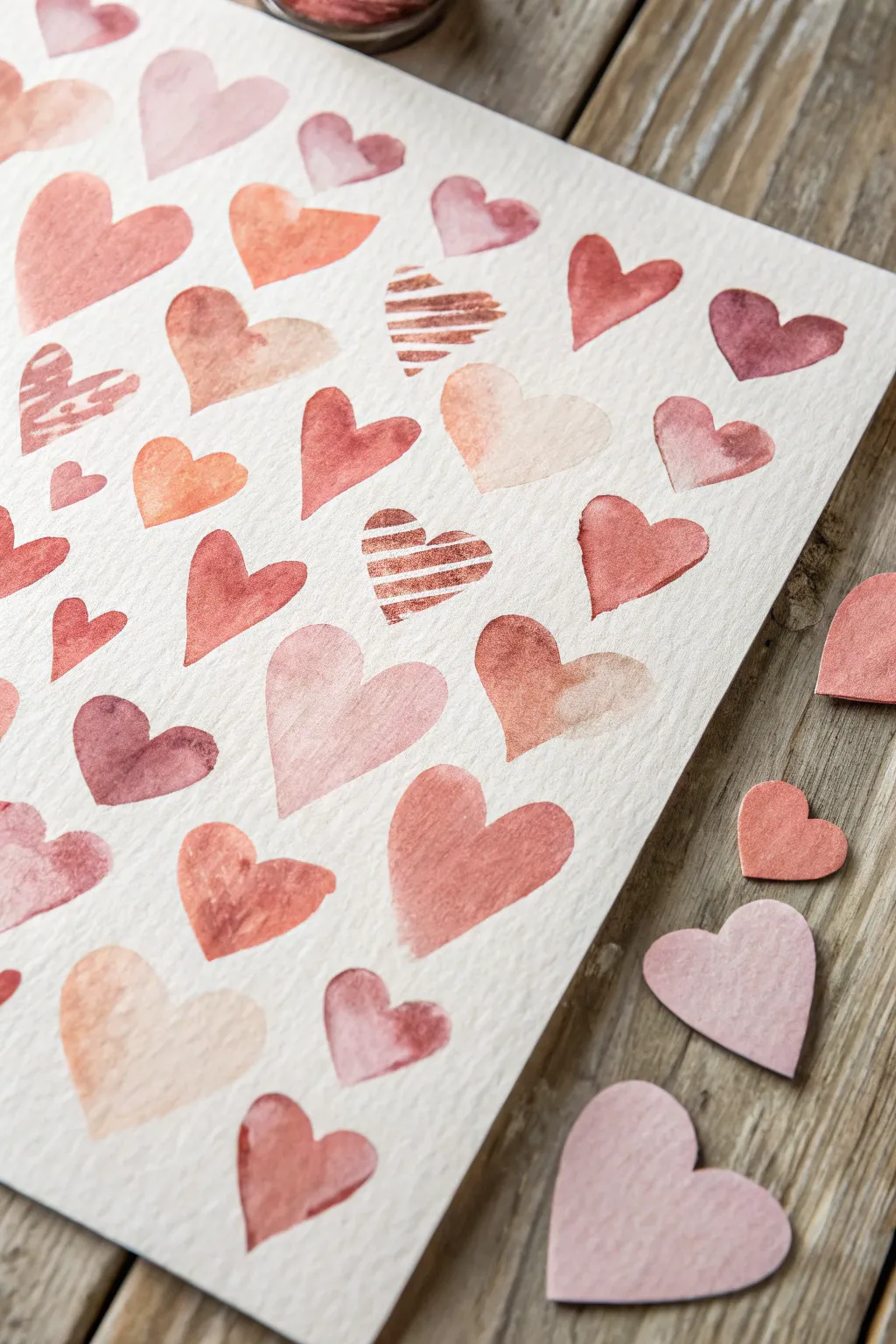 Paint a joyful heart pattern in warm pinks and corals for an uplifting minimalist artwork.