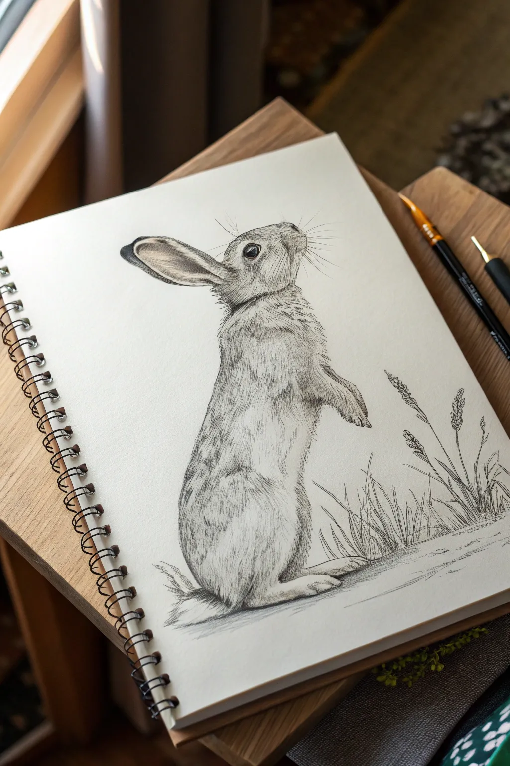 Begging bunny pose sketch: simple lines, soft shading, and a charming upright stance to draw