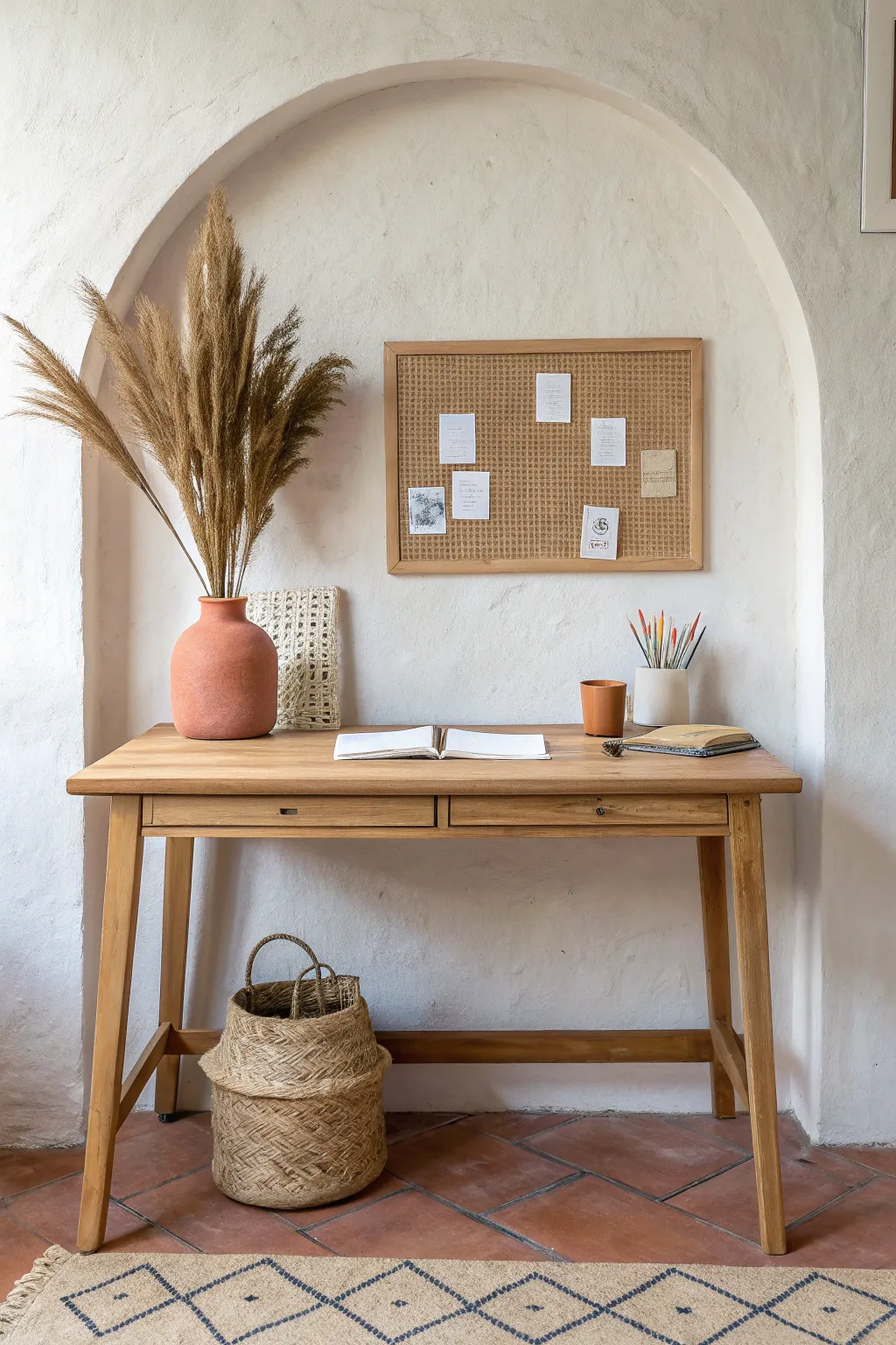 Paint a simple arch behind your desk to create a cozy nook and define the workspace.