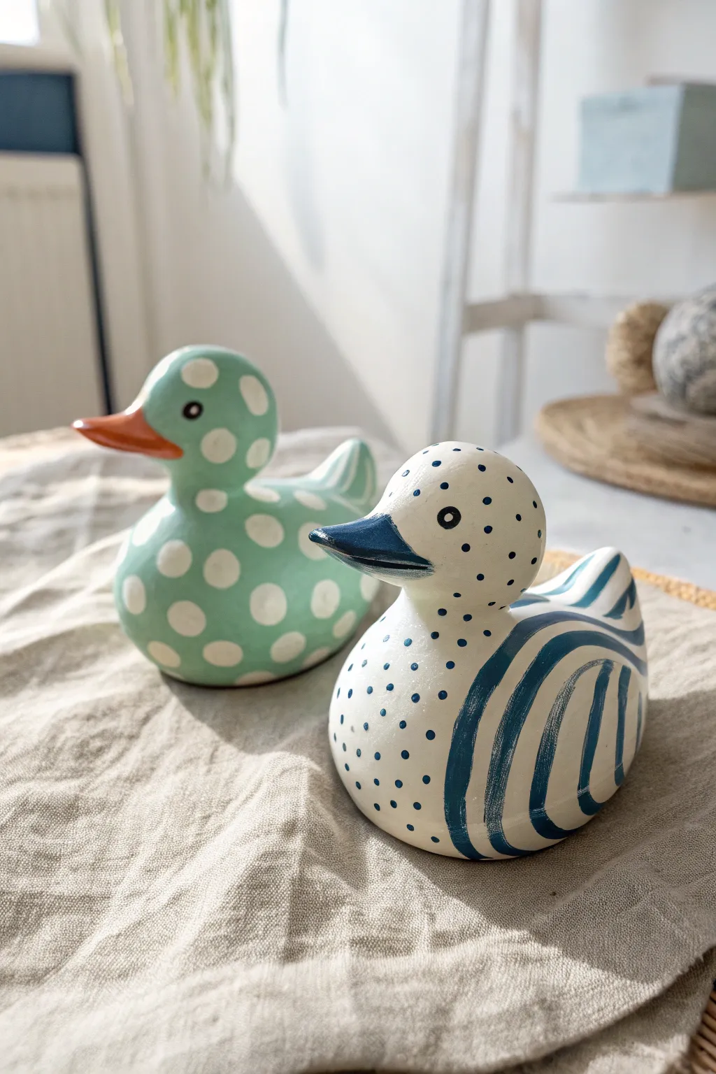 Simple yet chic. Transform plain rubber ducks with classic polka dots and nautical stripes.