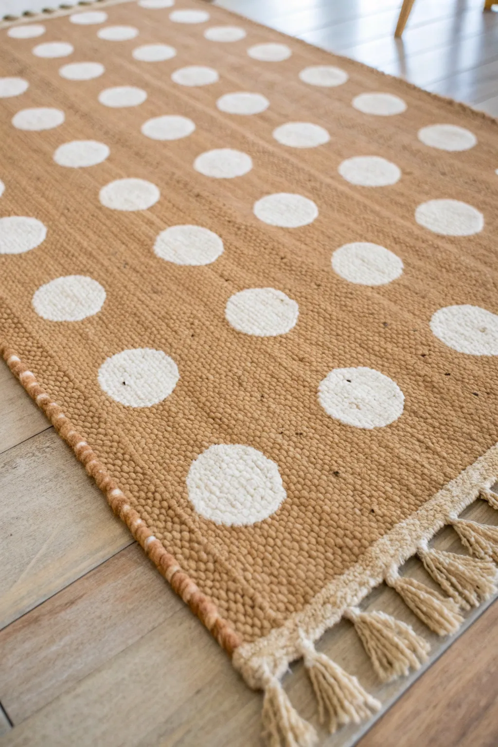 Minimalist repeating dot grid rug paint idea with crisp polka dots and natural texture