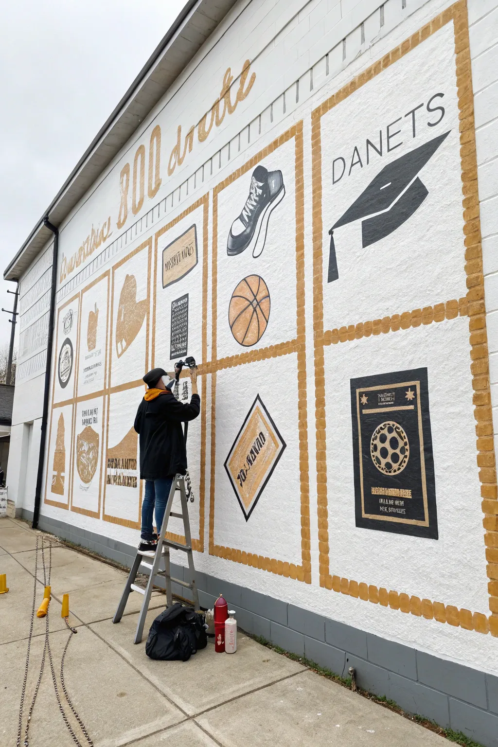 Minimal snapshot-grid mural mockup with iconic senior moments, crisp contrast and boho warmth