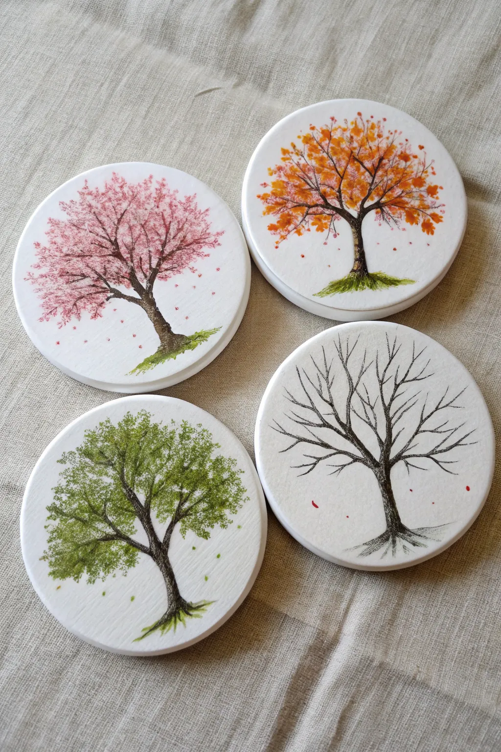 Capture the changing seasons with this minimalist circle canvas quartet.
