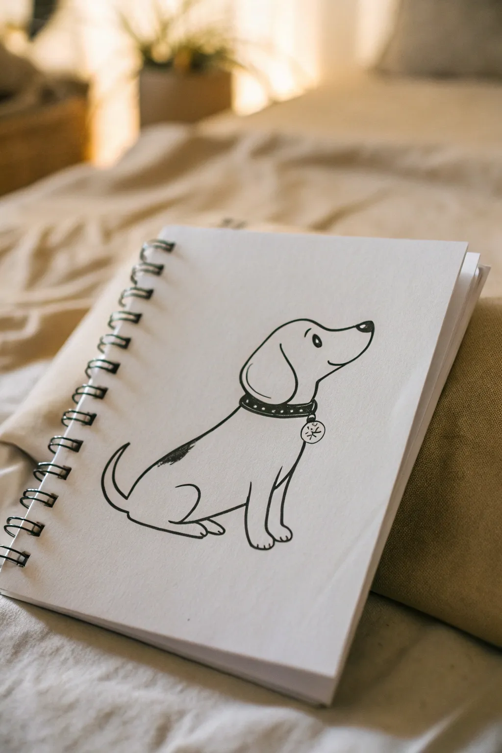 Simple dog side profile you can draw in minutes using only curved lines and a tiny collar tag.