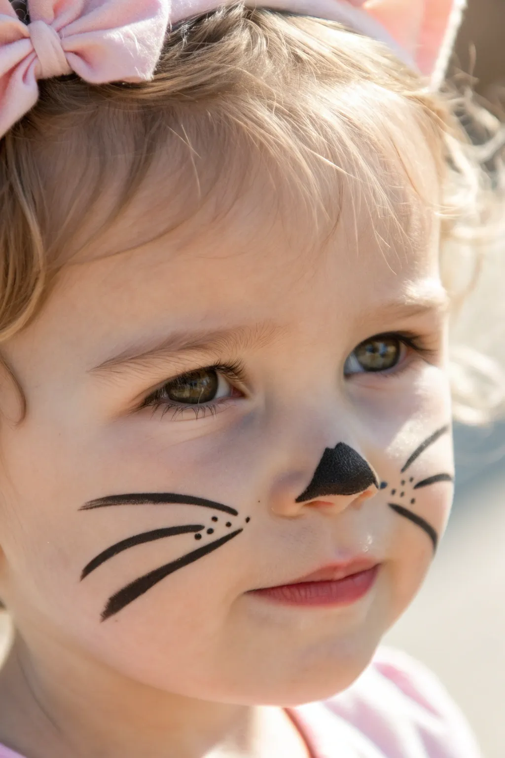 Pure sweetness! This minimalist kitty face paint is quick to apply and captures perfectly simple charm.