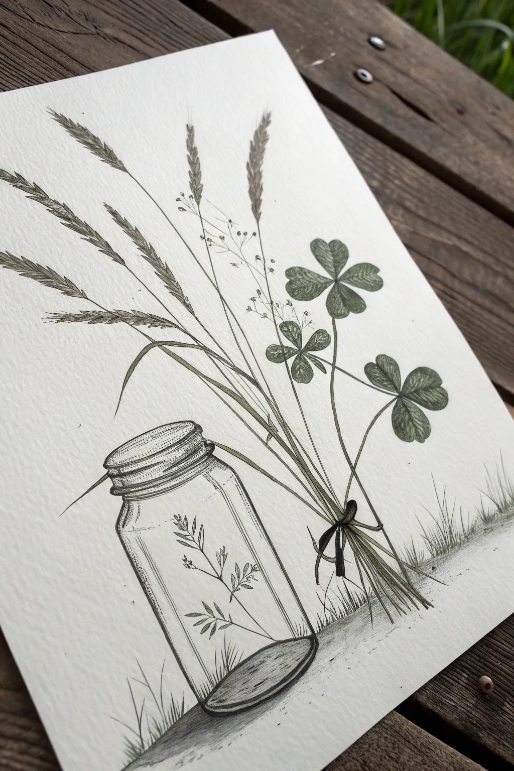 Capture the simple beauty of nature with this elegant botanical mason jar sketch idea.