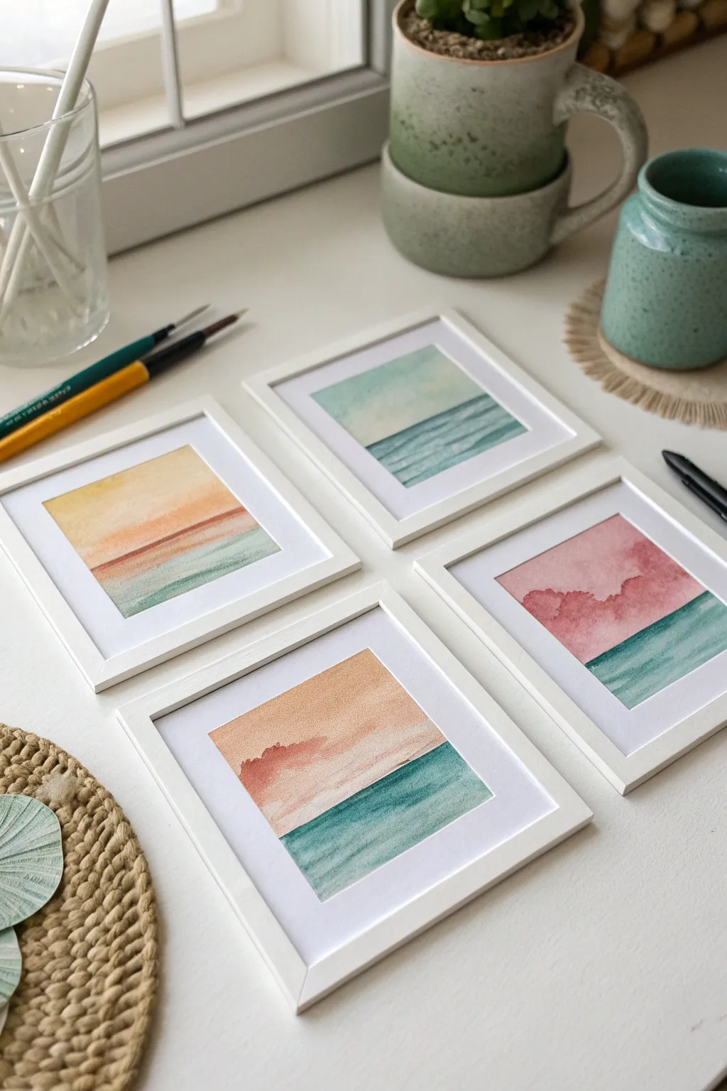 Four tiny gradient abstracts in a calming color story, minimal, handmade, and beautifully balanced.