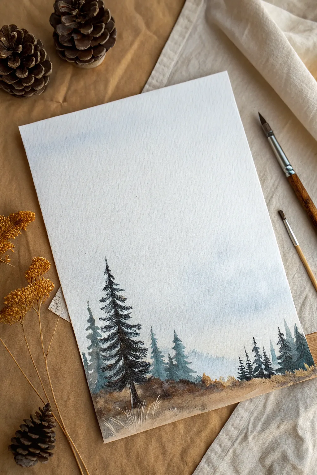 One-brush landscape speed challenge: bold marks, quick splatters, and minimalist Nordic calm.