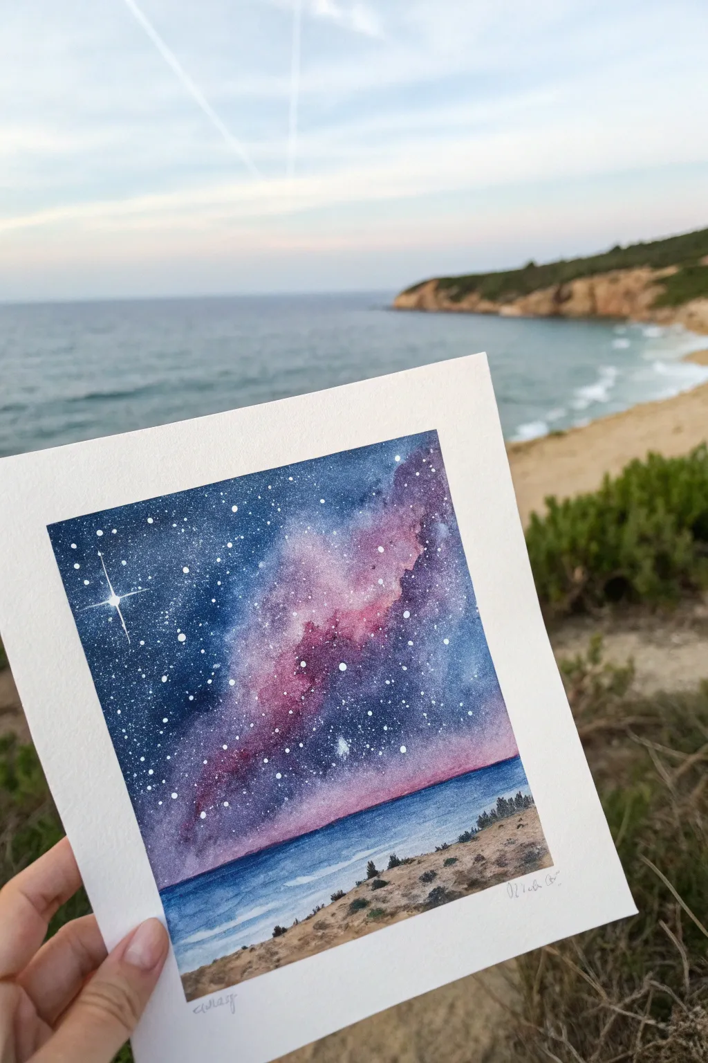 Blend a nebula sky behind a simple horizon for a calm, spiritual scene of oneness