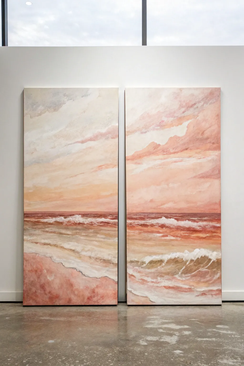 Minimal abstract diptych with a seamless color wash gradient and soft, modern watery edges