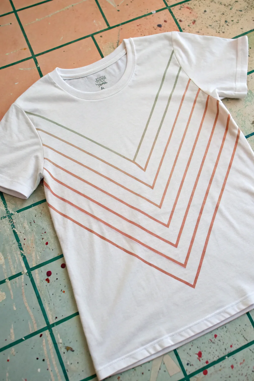 Crisp chevron masking over a soft boho spray gradient for an easy modern tee design