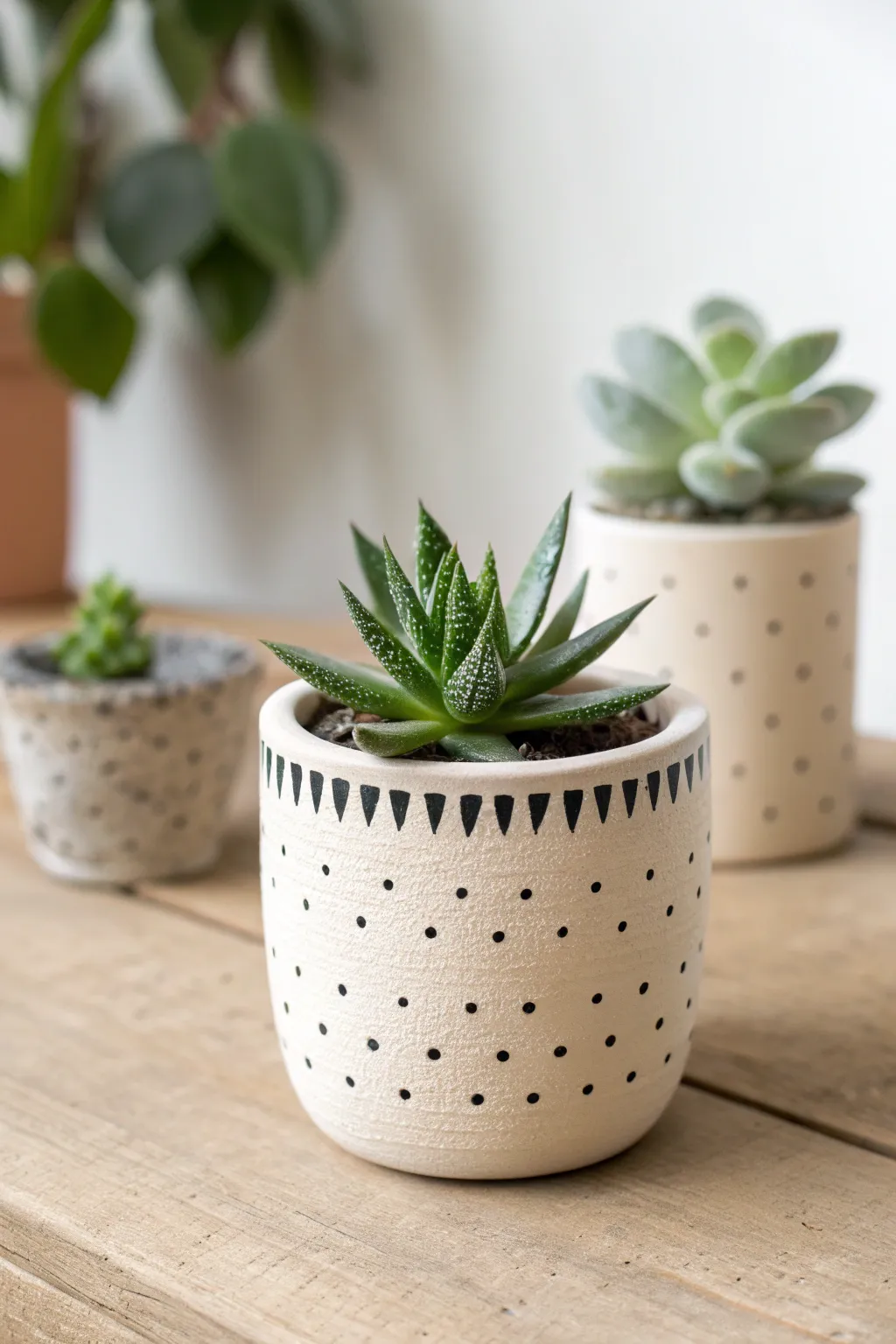 Tiny polka dots and dashes turn a simple succulent pot into a minimalist boho set