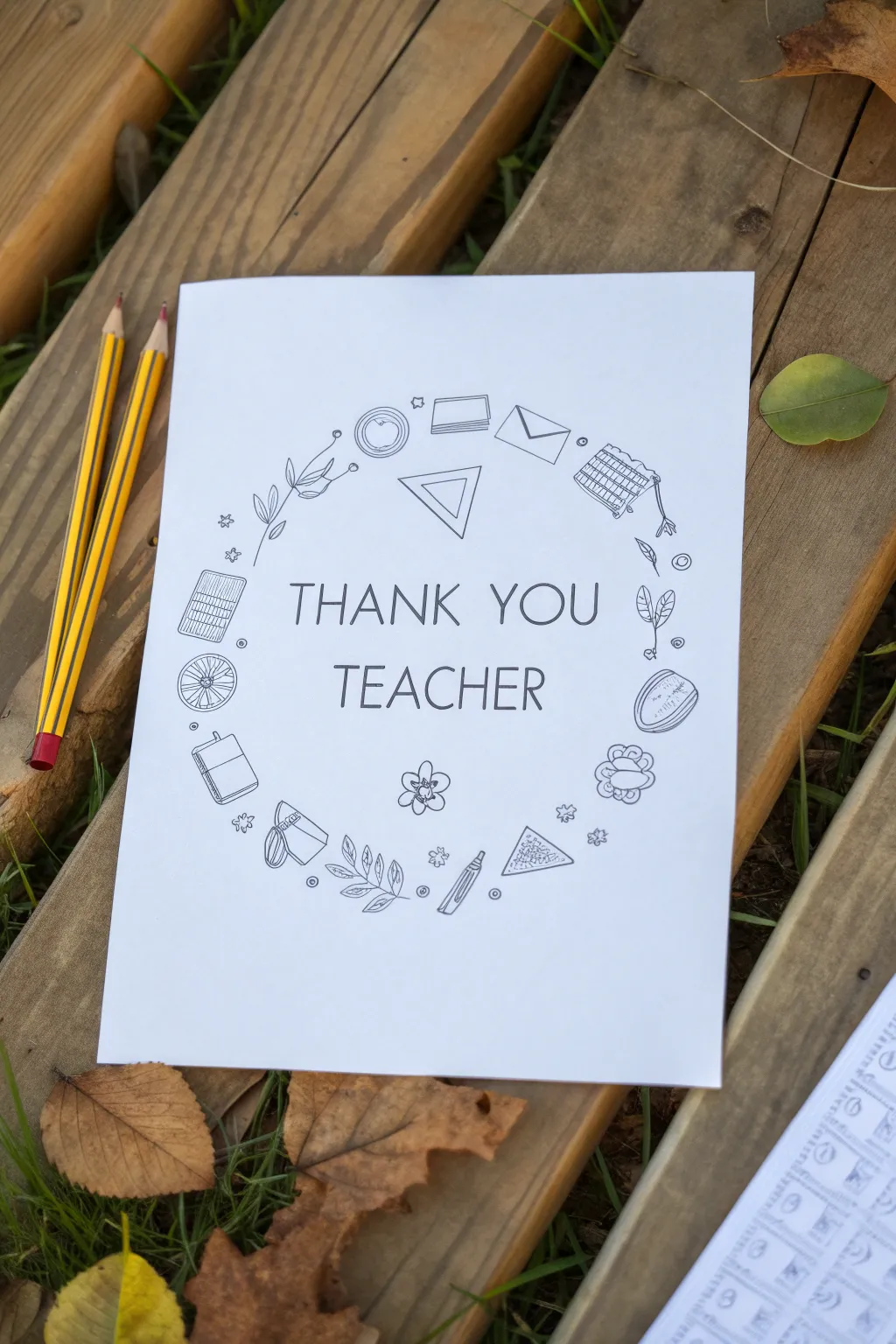 Scandi-boho school supplies doodle collage centered on a thank-you message for teachers