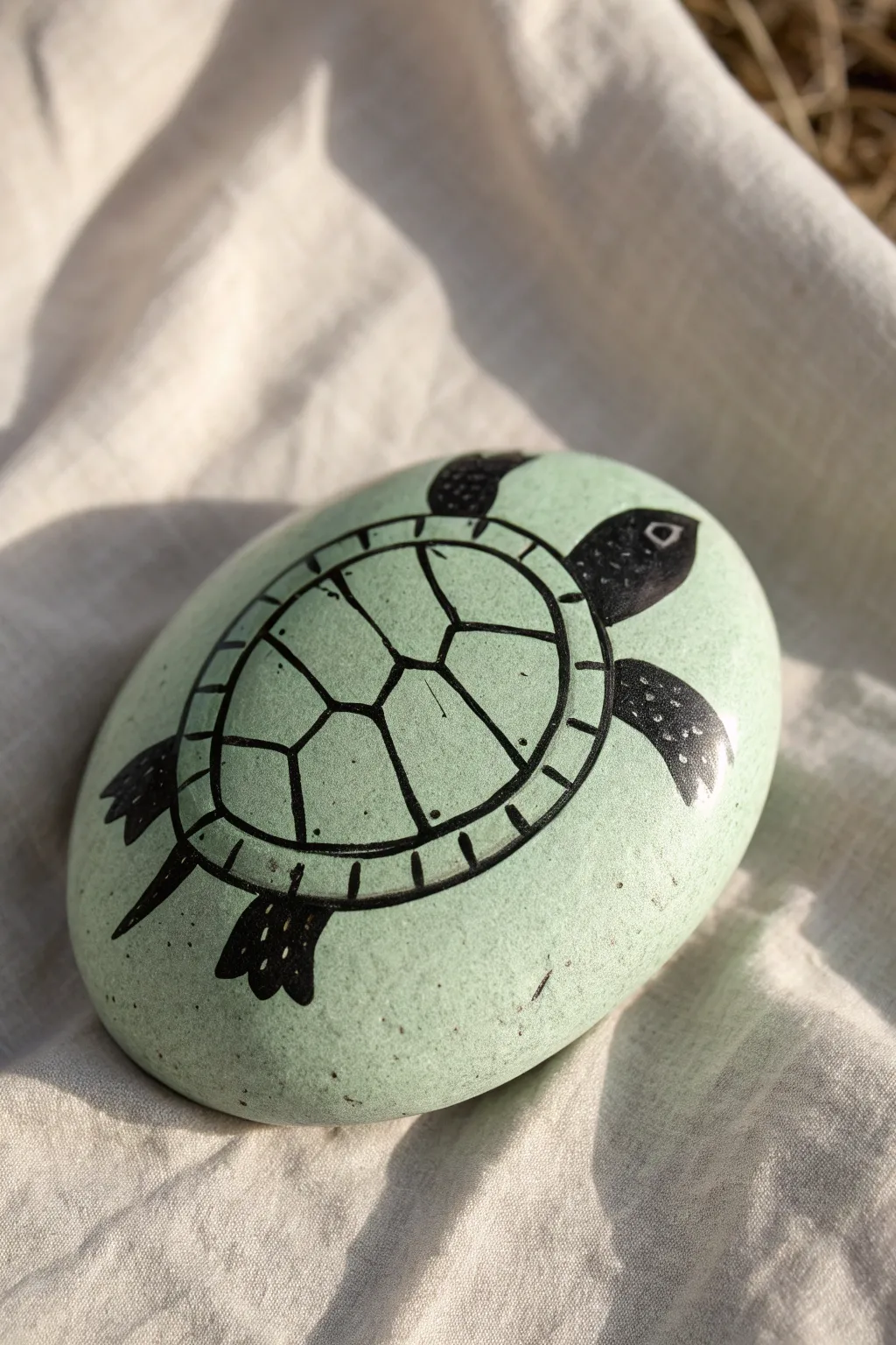 Bold black outline turtle rock with minimalist fills, crisp contrast, and calm Scandinavian vibes.