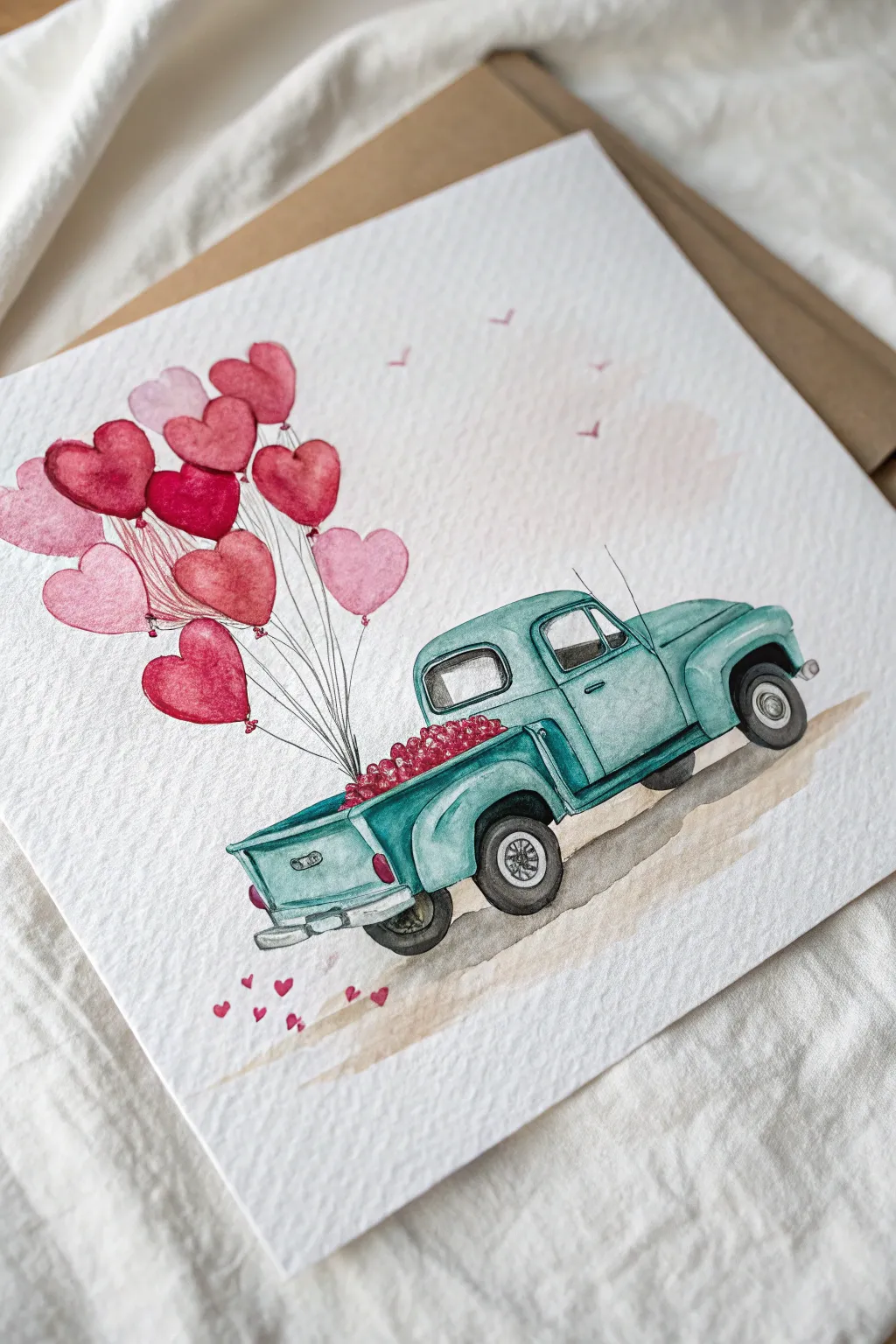 Deliver love with this charming rustic truck painting idea, perfect for Valentine's Day.