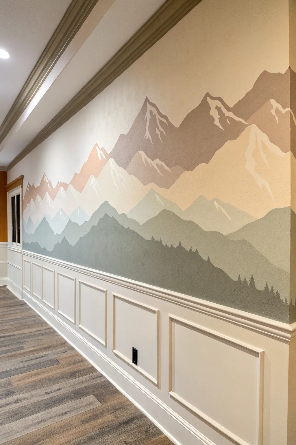 Soft mountain band wall drawing adds calm, minimalist Scandinavian charm with a boho touch