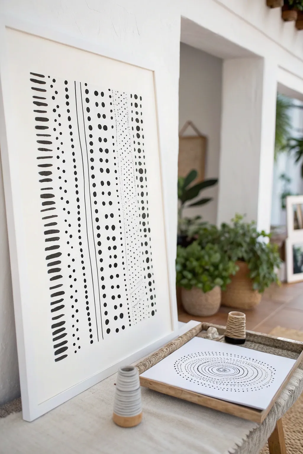 Rhythmic black marks on white for bold, minimalist abstract painting inspiration.