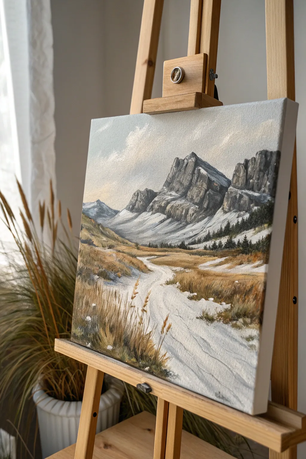 Palette knife impasto landscape with raking light to reveal bold acrylic texture and depth