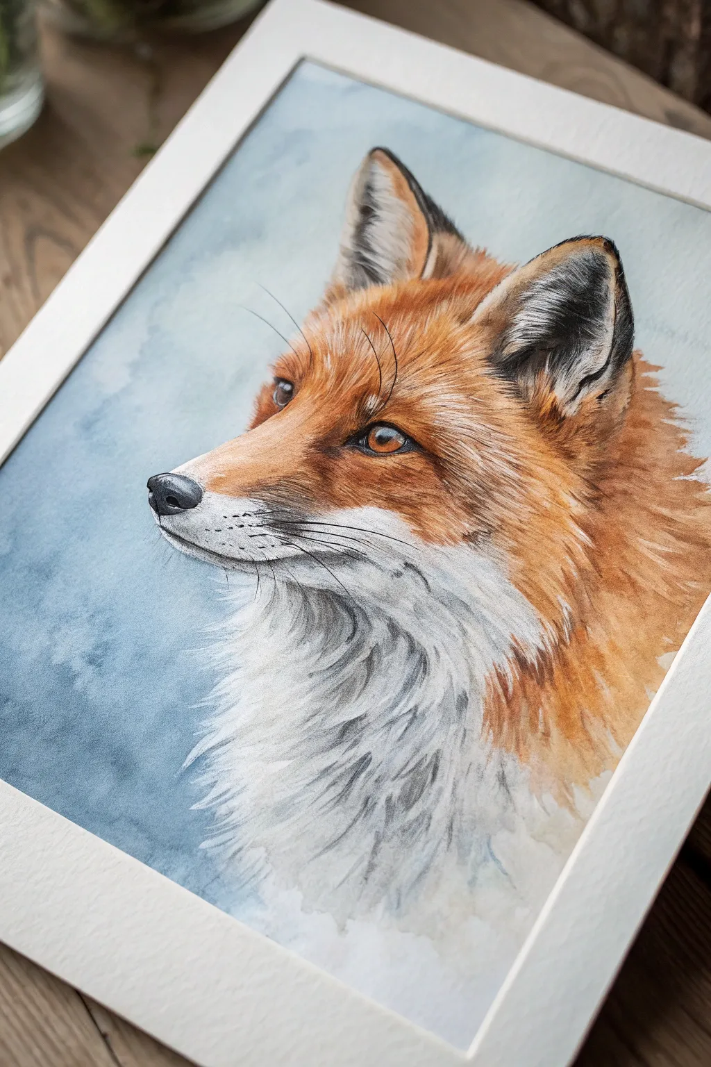 Paint a cozy fox face with fluffy fur strokes and a cool backdrop for crisp contrast.