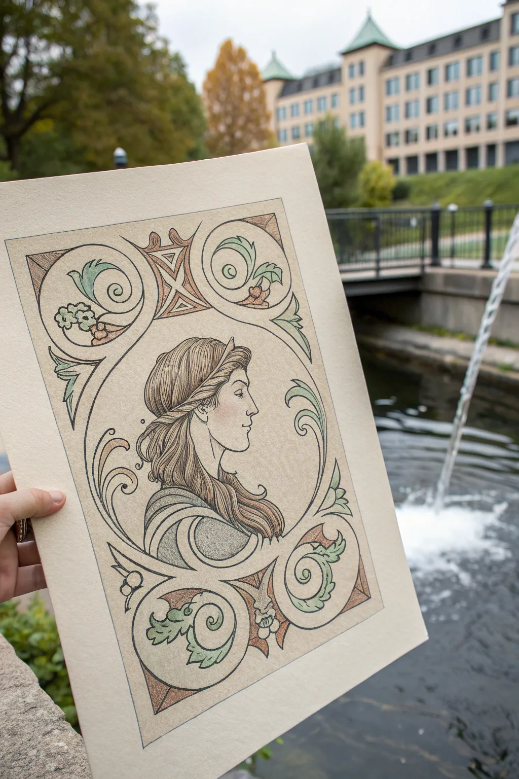 Ornamental Art Nouveau Aquarius water bearer with elegant lines and high-contrast detail