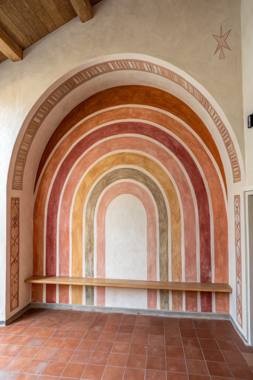 Coordinated earthy nested arches add calm rhythm and depth in a minimalist boho space