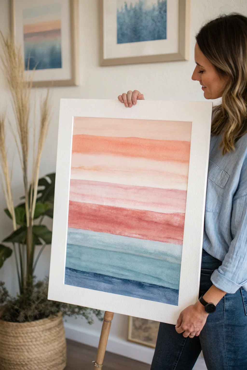 Handmade abstract gradient bands with soft boho hues, minimalist style, and visible brush texture