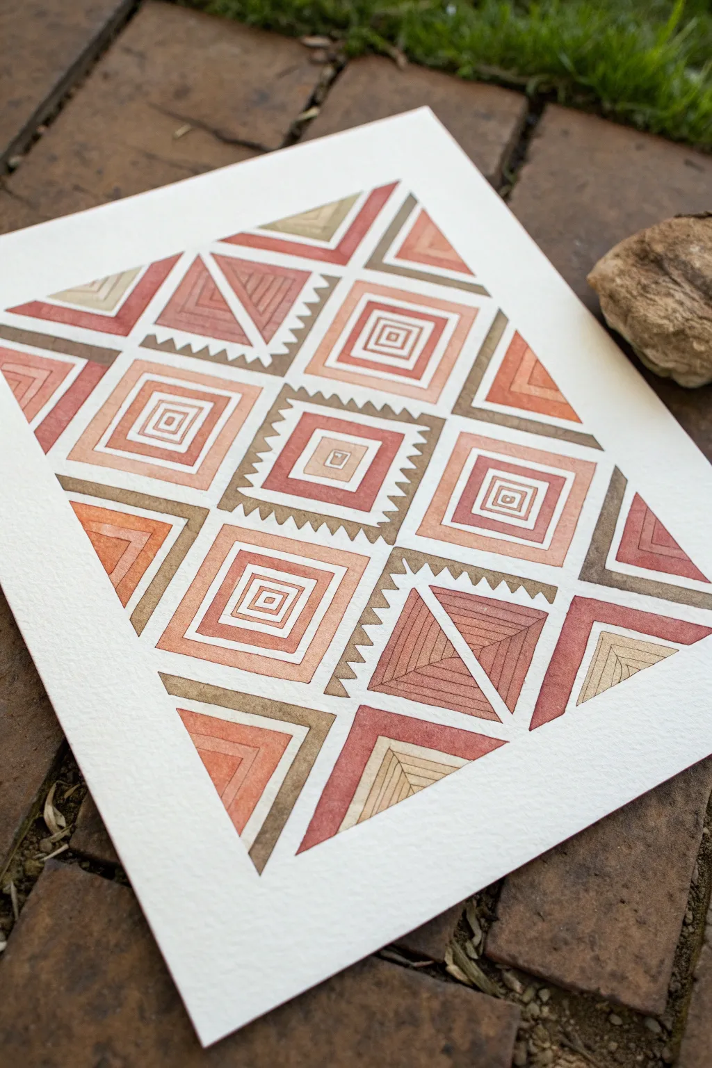 Stepped fret Aztec abstract in boho neutrals, crisp geometry, and a calm Scandinavian vibe