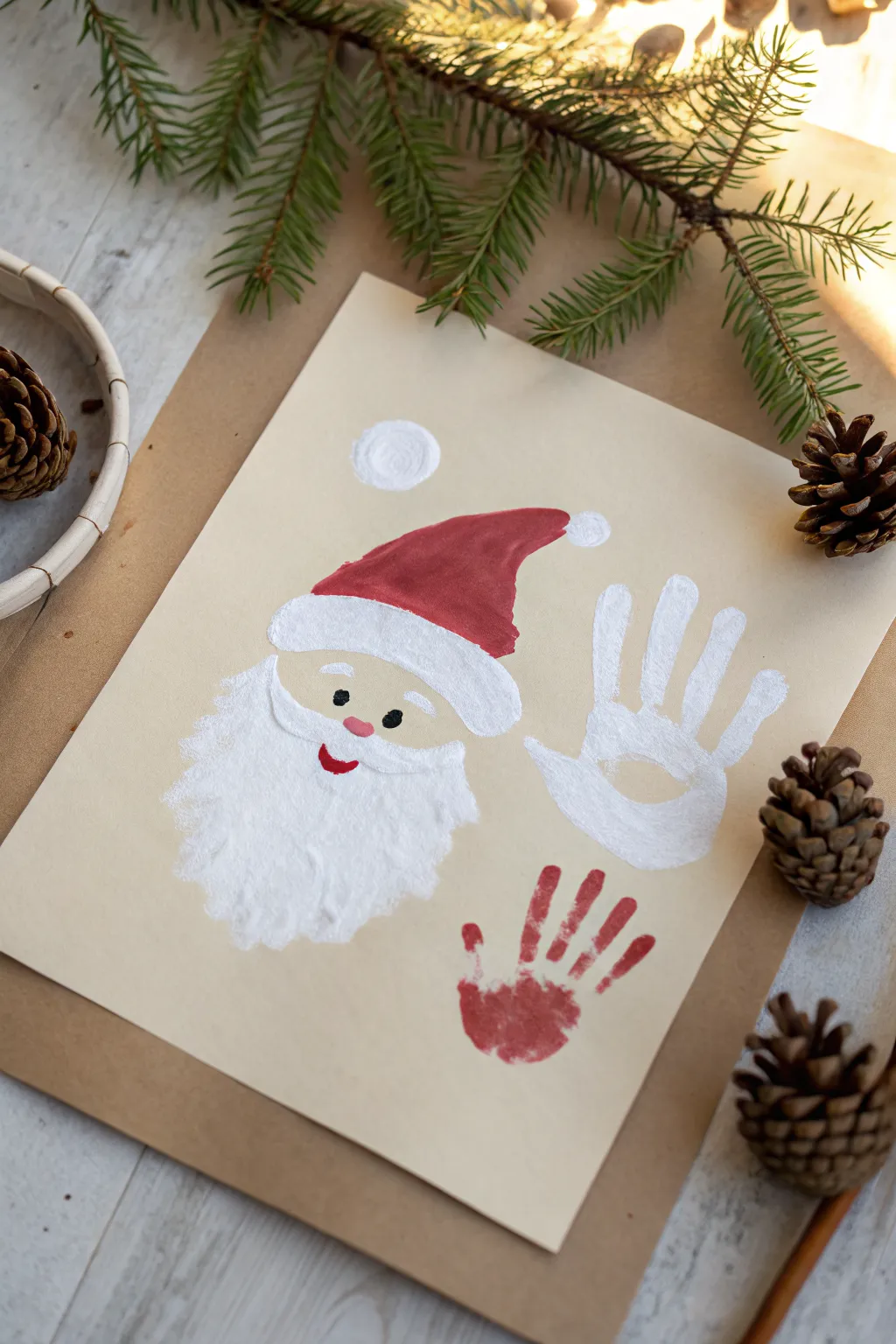 Sweet Santa beard from a baby handprint, minimalist Christmas keepsake painting idea