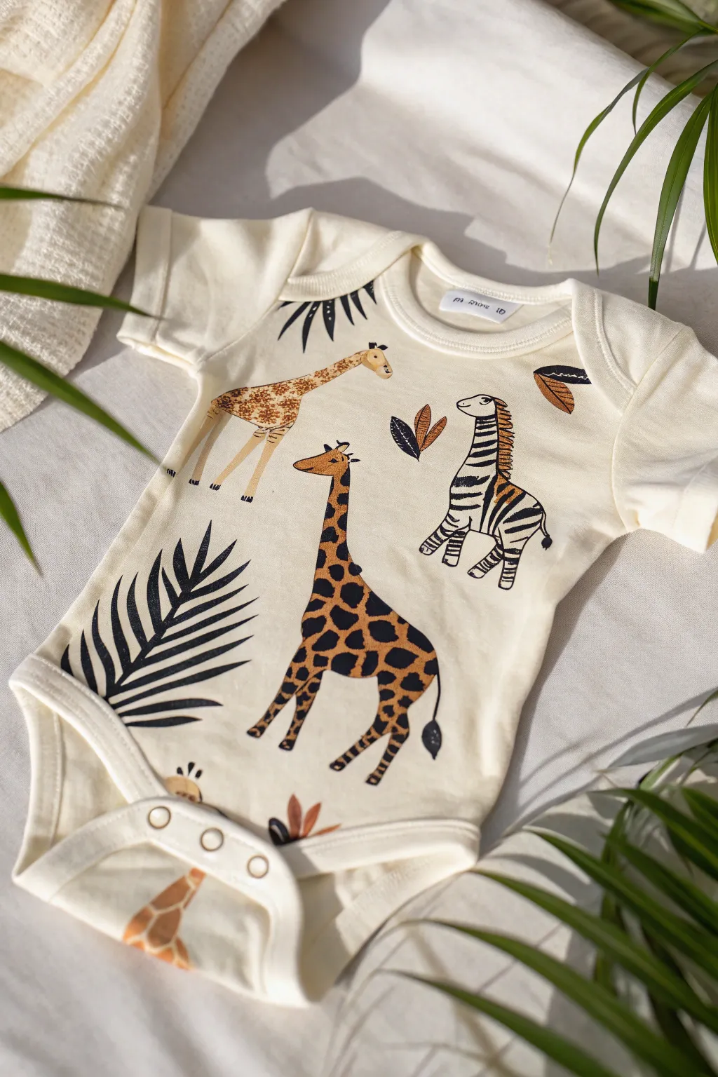 Safari spots and stripes onesie painting inspiration in bold neutrals for a modern nursery.