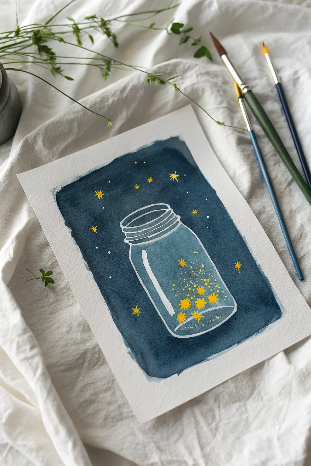 Capture the magic of summer with this simple mason jar and fireflies painting idea.