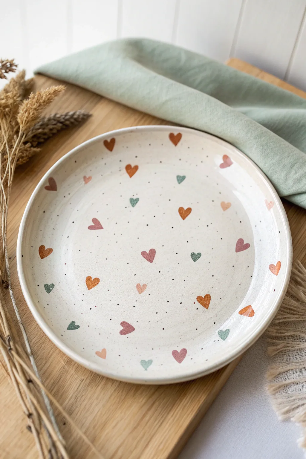 Scattered heart confetti plate painting idea: simple, sweet, and beginner-friendly charm.