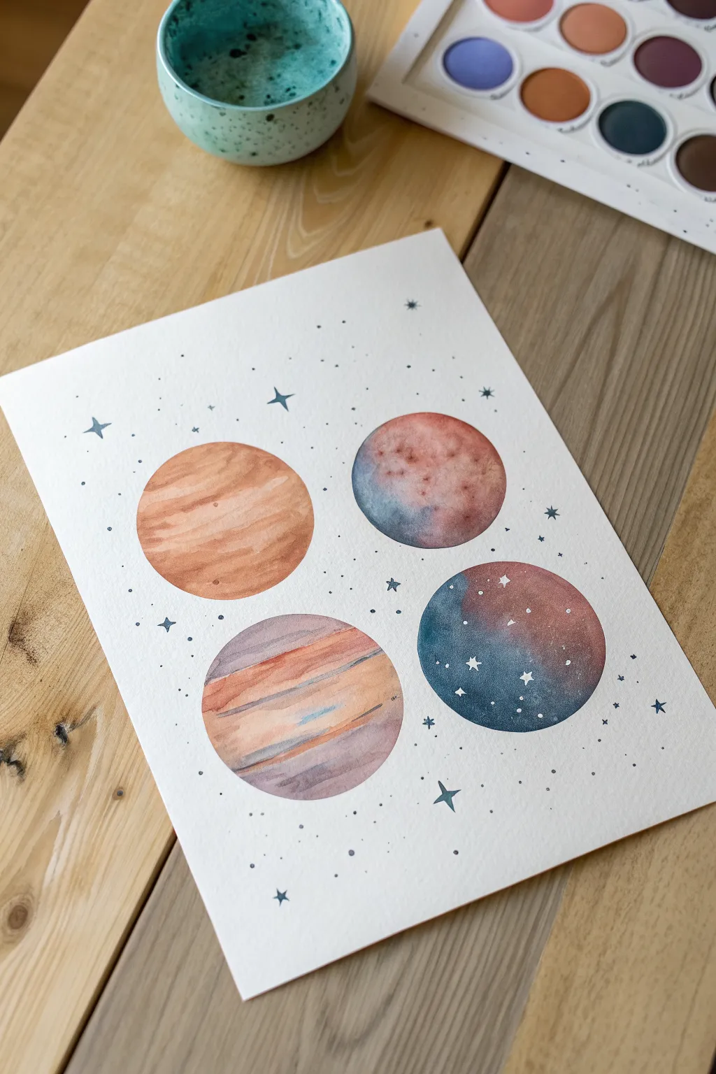 Easy spray paint planets with bowl masks, clean diagonal layout and soft boho color blends