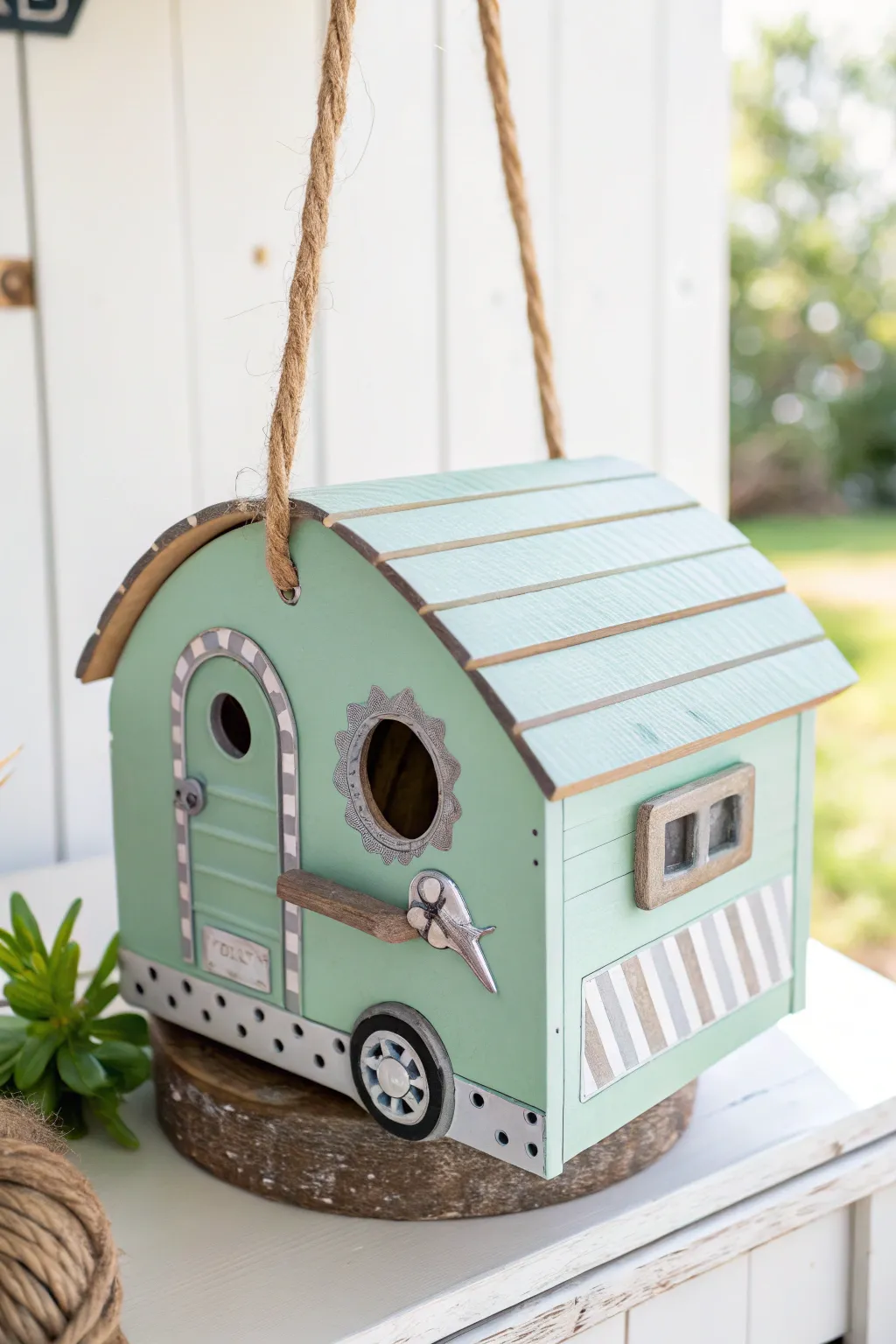 Bring vintage glamping vibes to your garden with this adorable retro camper birdhouse.