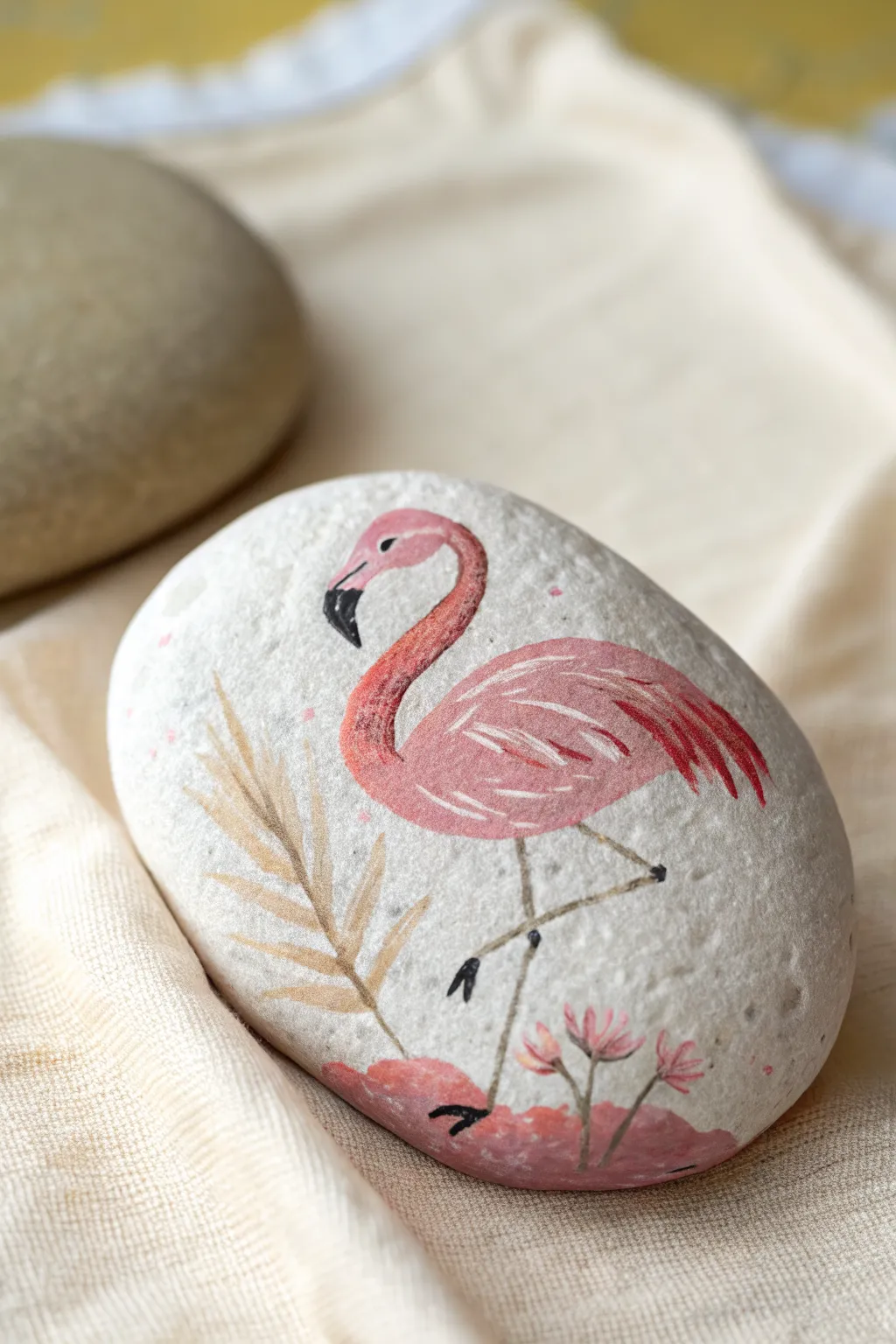 Minimal pink flamingo rock in side profile, with an S-curve neck and delicate line legs