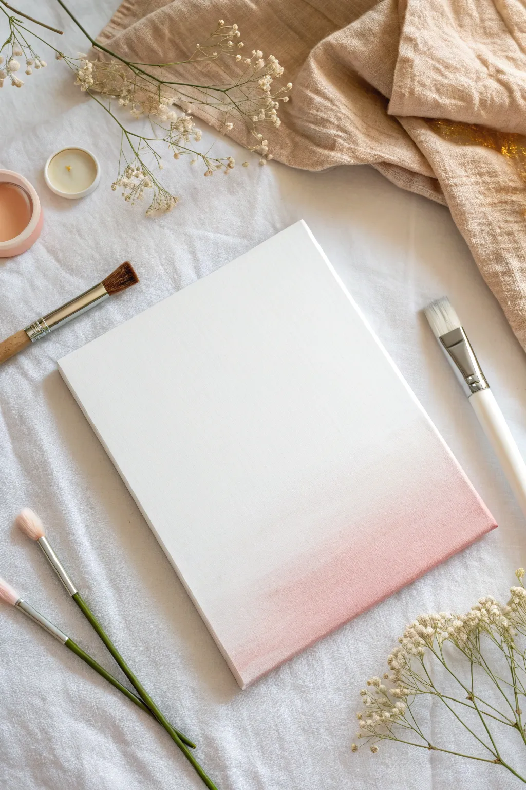 Blend an easy blush-to-cream ombre fade on canvas for a calm minimalist painting idea