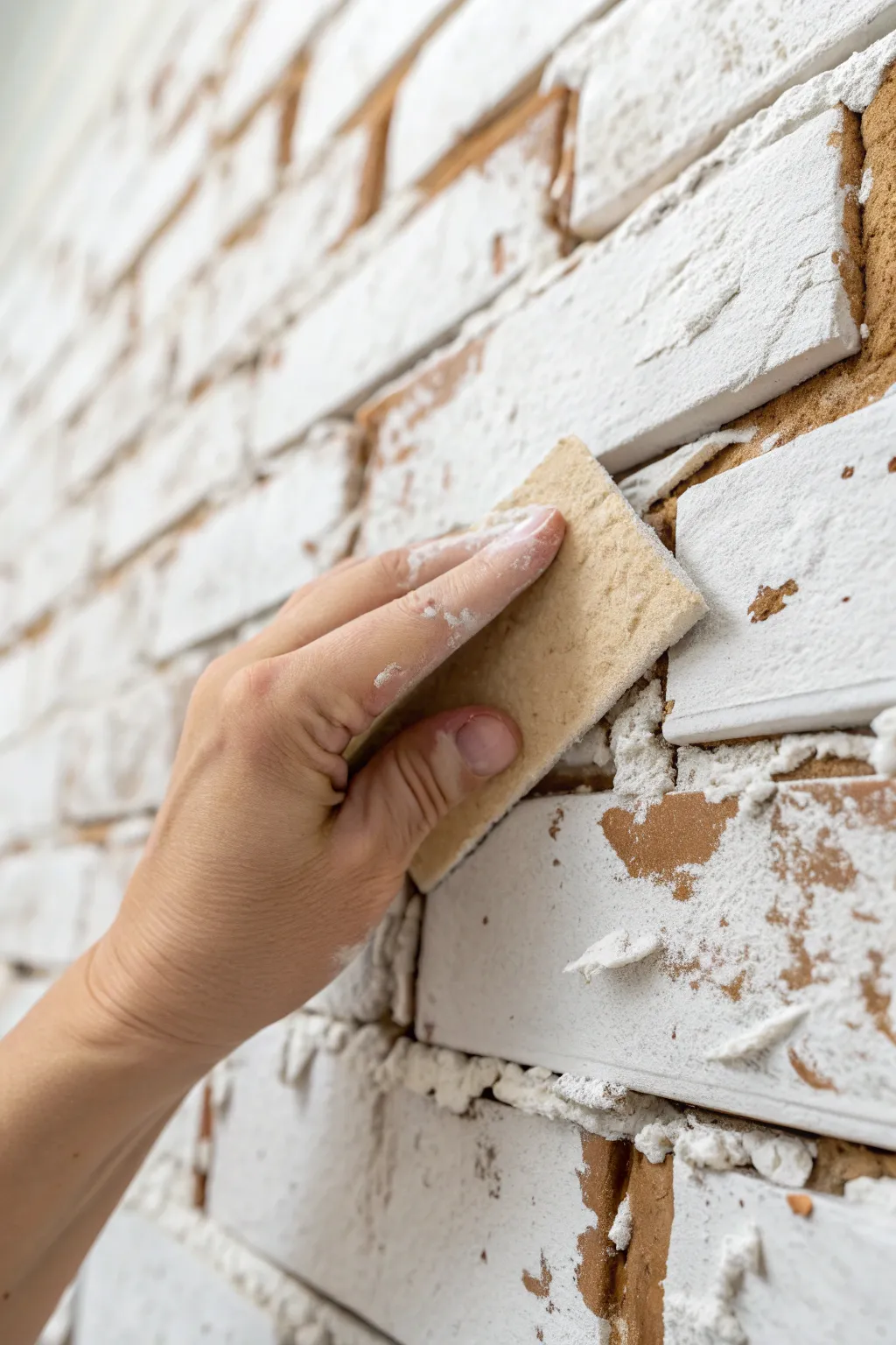 Achieve a dreamy vintage look by lightly sanding painted bricks to reveal their natural charm.
