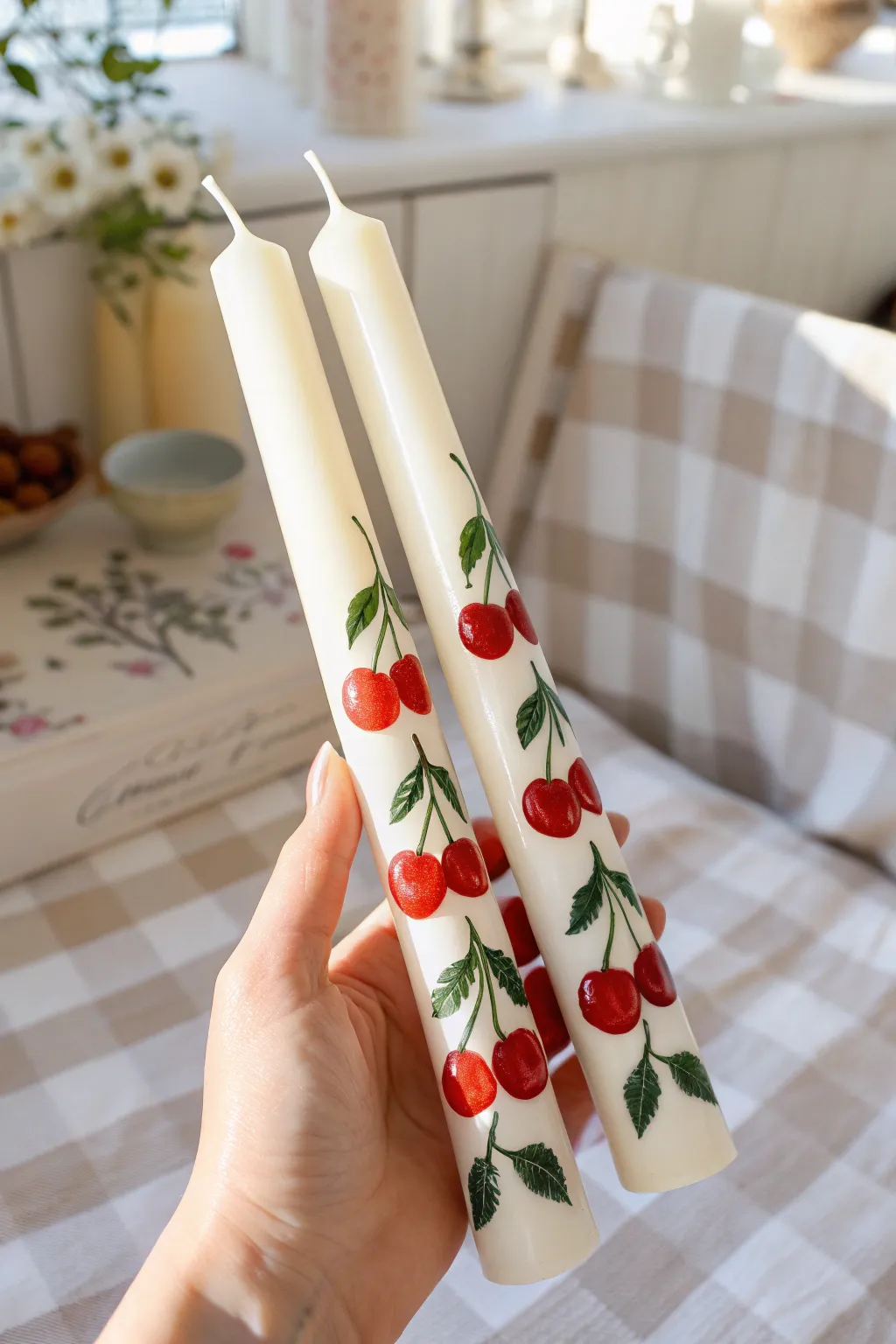 Add a pop of sweetness to your home with these trendy cherry-painted candles. 🍒✨