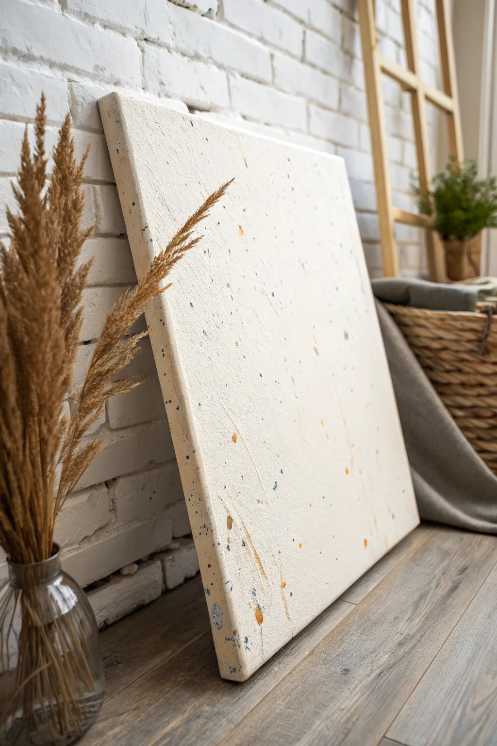 Minimal splatter underlayer on a pale canvas for effortless texture and modern boho depth