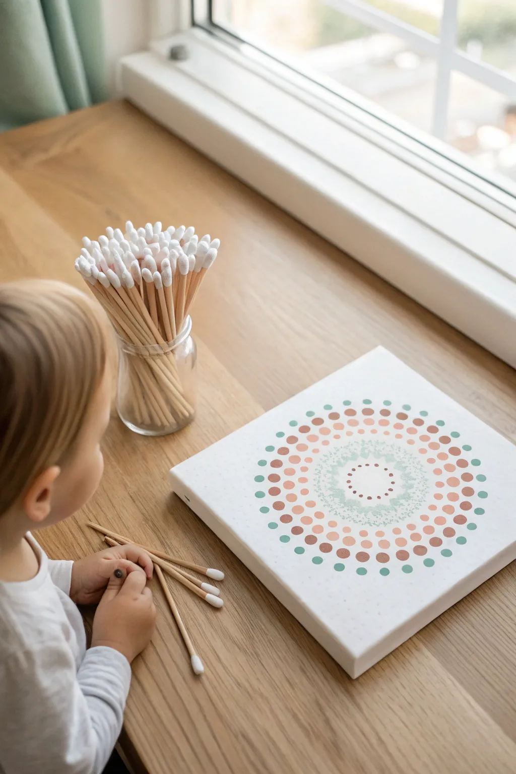 Cotton swab dot burst: an easy toddler canvas idea with a sweet minimalist boho look