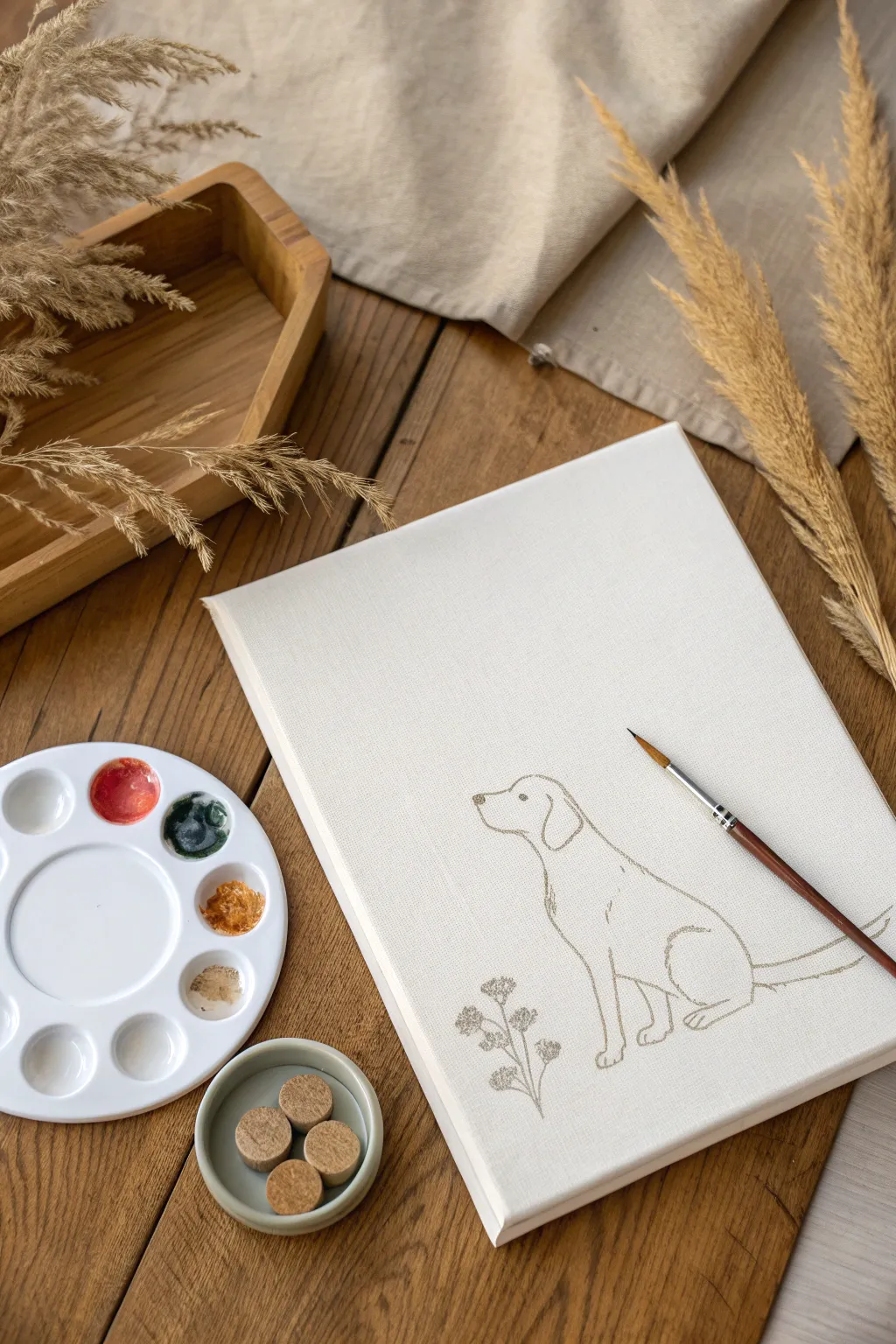 Paint your pet party vibes: a clean, cozy canvas setup with minimalist boho styling.