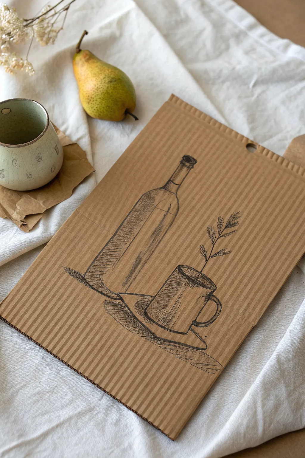 Cardboard still life with torn-edge shadow layers, soft depth, and clean Scandinavian boho style